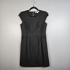 Loft Petite 4P Black Cap Sleeve Sheath Dress Pockets Work Office
